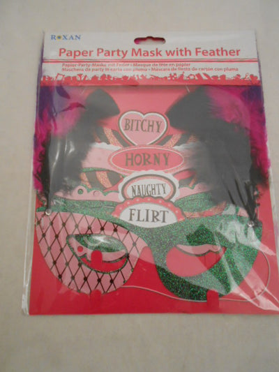 4 PACK ASST.HEN NIGHT MASKS WITH FEATHERS