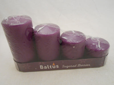 BALTUS 4 PACK ASST.SIZES PURPLE SUGAR BERRIES SCENT CANDLES