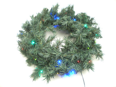 20 MULTI COLOUR PRE-LIT GREEN LED BULB WREATH